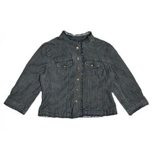 Sandro Women's Denim‎ Jean Jacket Ruffles Prairie Stretch Casual Career Size L